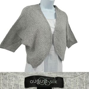 August Silk Cardigan Cropped Cotton Open Front Sweater Sz L